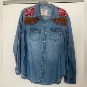 Upcycled denim shirt featuring western motifs